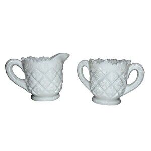 Vintage Milk Glass Small Individual 2" Creamer and Sugar Bowl